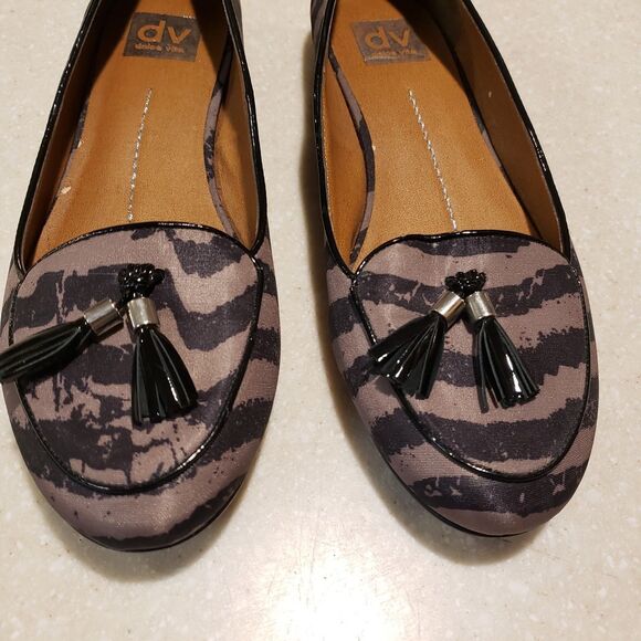 DOLCE VITA Zebra Black & Taupe Stripe tassel flats shoes women’s size 9 - Picture 3 of 6